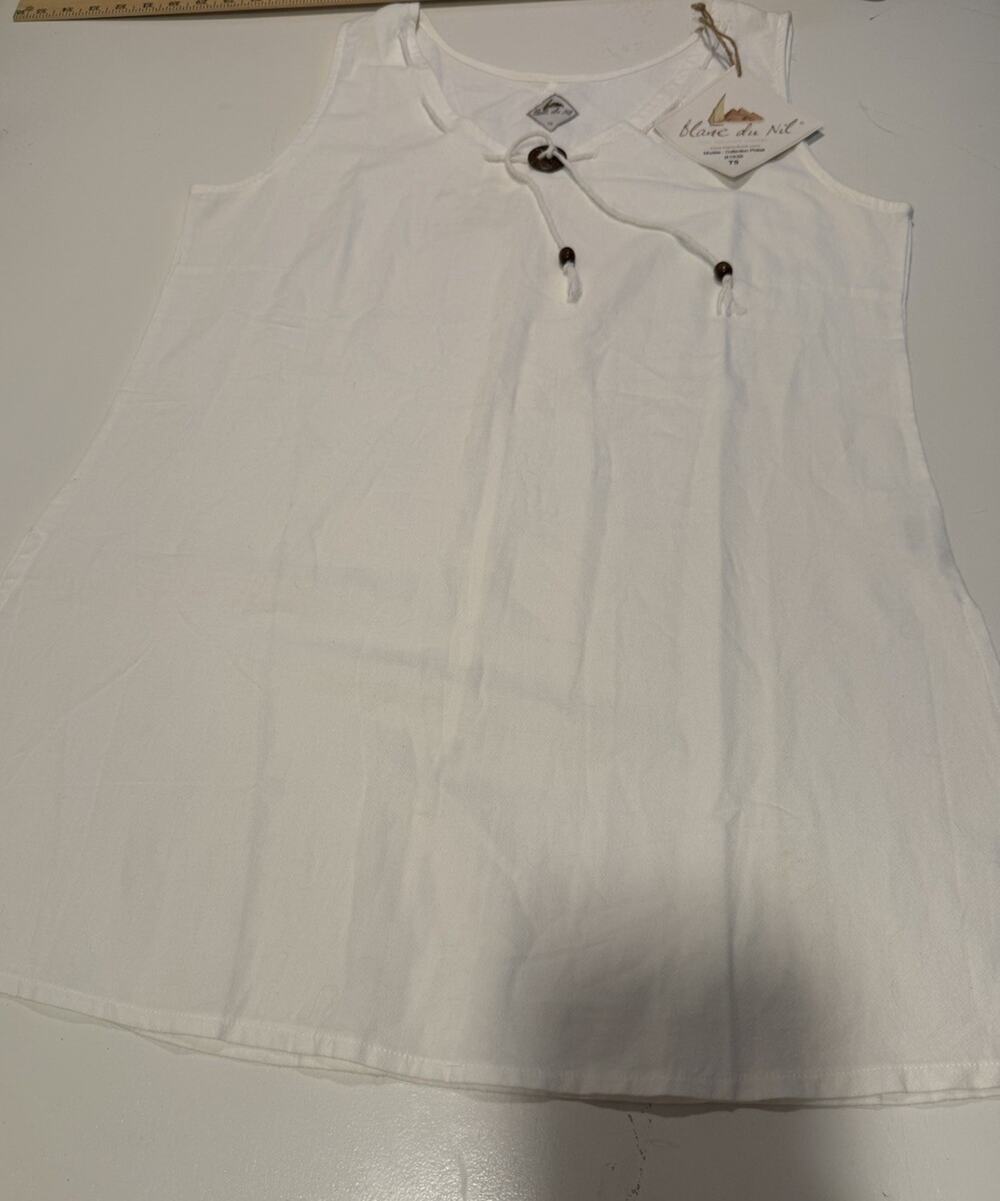 Blanc du Nil White Cotton Tunic Top Tank Dress XL T5 Philae Resort Beach Coverup